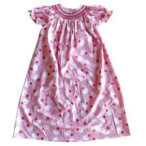Classic Whimsey Smocked Bishop Girl's Santa Christmas Dress, Pink & Red - Size 7